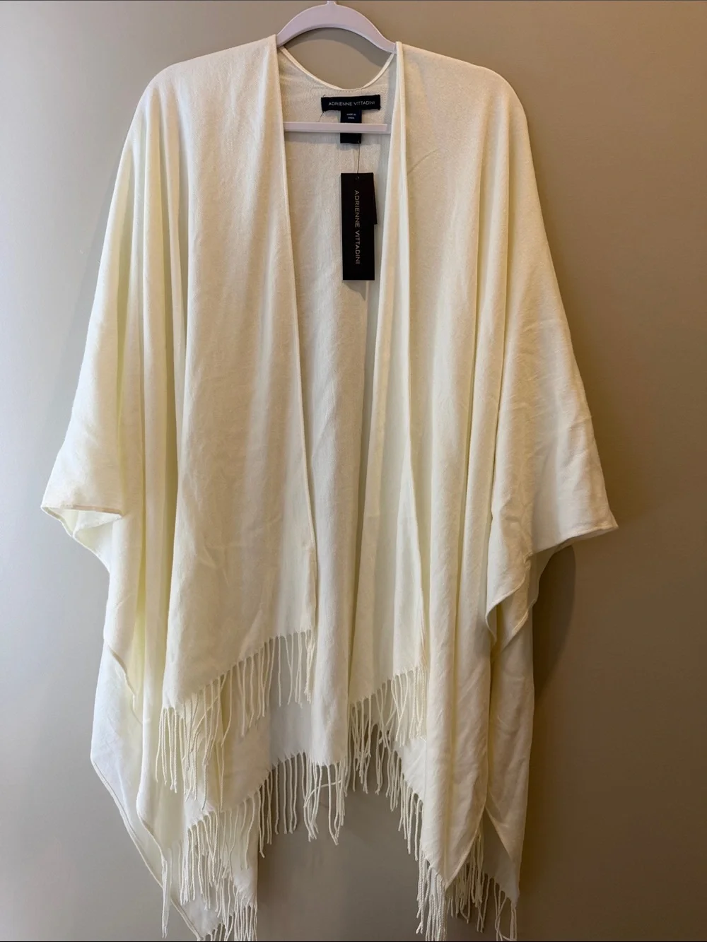 Adrienne Vittadini So Soft Fringe Ruana Wrap in Ivory, One Size NWT